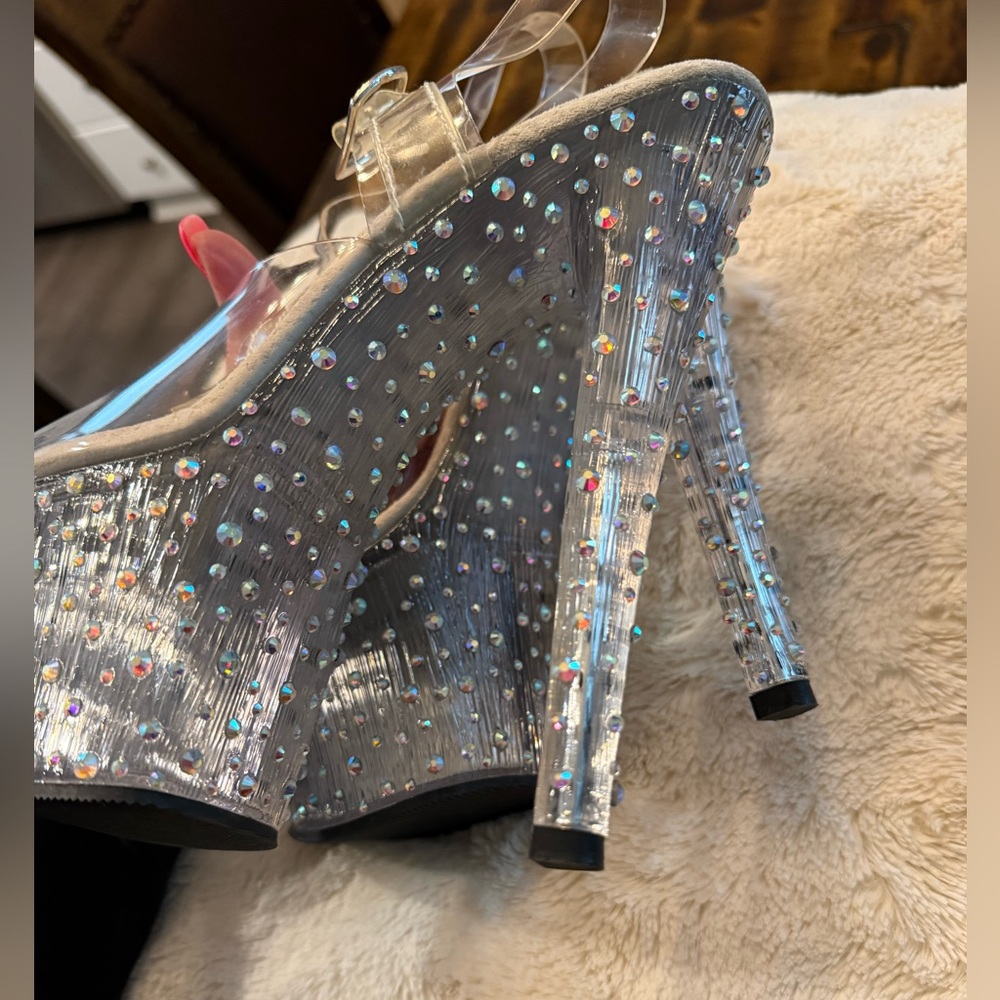 🔥 NWOT Pleaser Stardance Heels sz 7 Clear with Rhinestones! Sparkles Barbie✨ - Picture 9 of 11